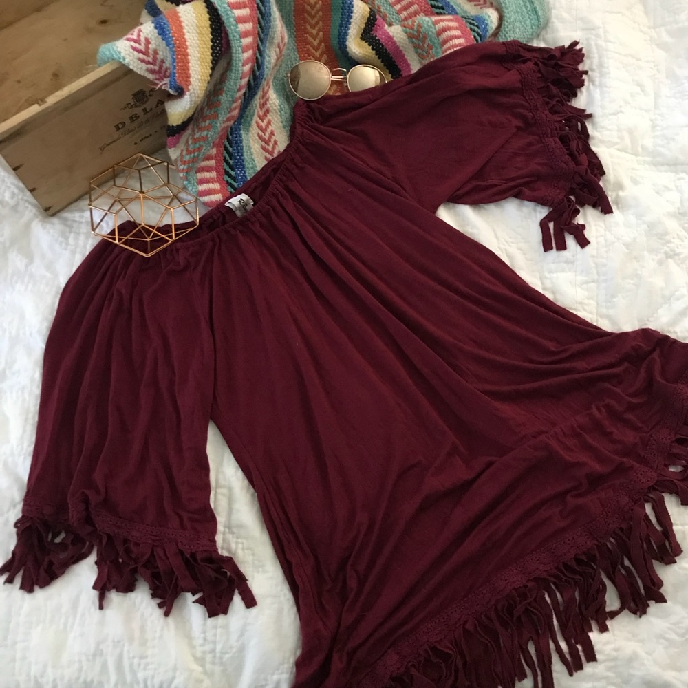 burgundy fringe dress ✨
